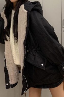 Style Core Aesthetics, New Style Trends - Solid Hooded Drawstring Flap Detail Jacket