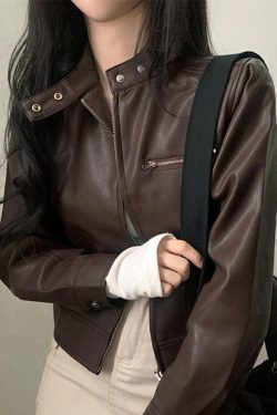 Style Core Aesthetics, New Style Trends - Solid Zip Up Leather Jacket