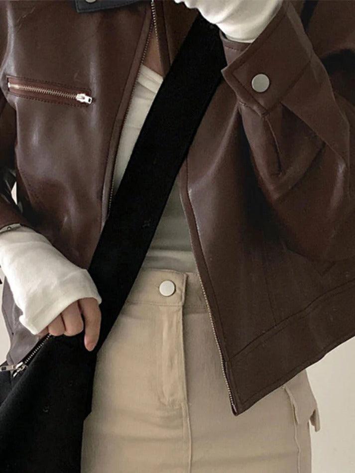 Style Core Aesthetics, New Style Trends - Solid Zip Up Leather Jacket Style Core Aesthetics, New Style Trends - Solid Zip Up Leather Jacket