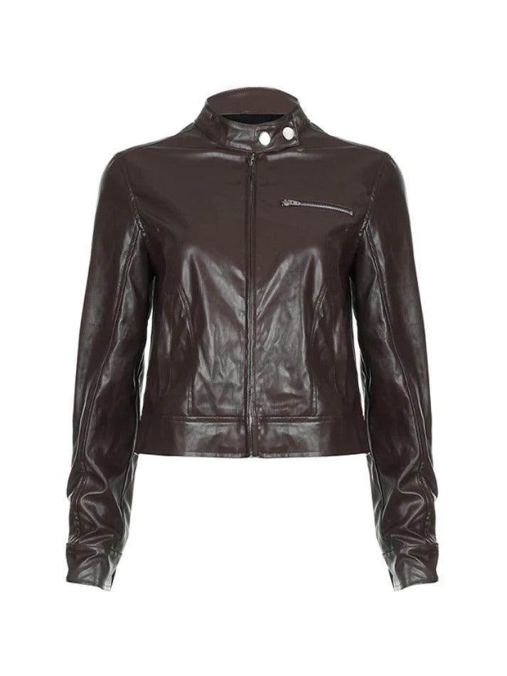 Style Core Aesthetics, New Style Trends - Solid Zip Up Leather Jacket Style Core Aesthetics, New Style Trends - Solid Zip Up Leather Jacket