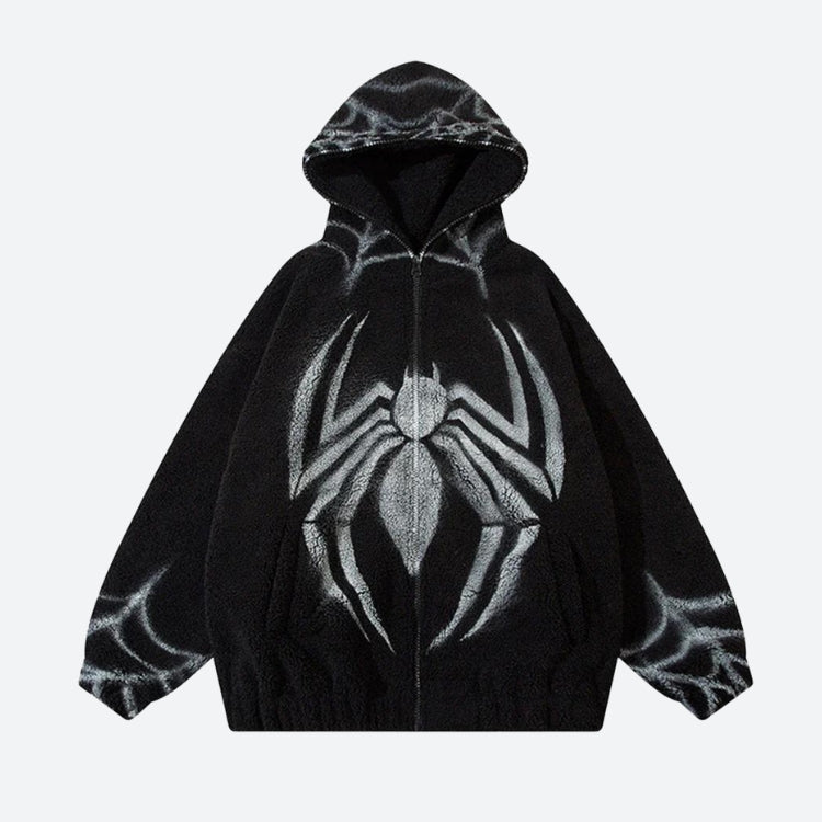 Style Core Aesthetics, New Style Trends - Spider Full Zip-Up Teddy Hoodie Jacket Style Core Aesthetics, New Style Trends - Spider Full Zip-Up Teddy Hoodie Jacket