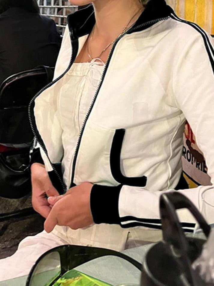 Style Core Aesthetics, New Style Trends - Sporty Contrast Color Collar Neck Thin Jacket Style Core Aesthetics, New Style Trends - Sporty Contrast Color Collar Neck Thin Jacket