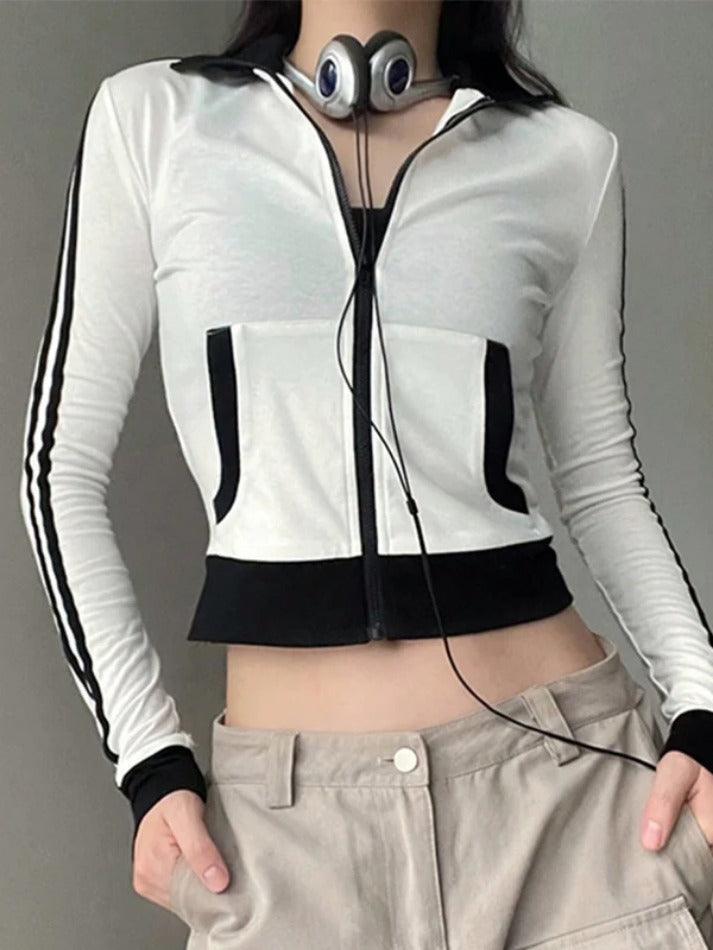 Style Core Aesthetics, New Style Trends - Sporty Contrast Color Collar Neck Thin Jacket Style Core Aesthetics, New Style Trends - Sporty Contrast Color Collar Neck Thin Jacket