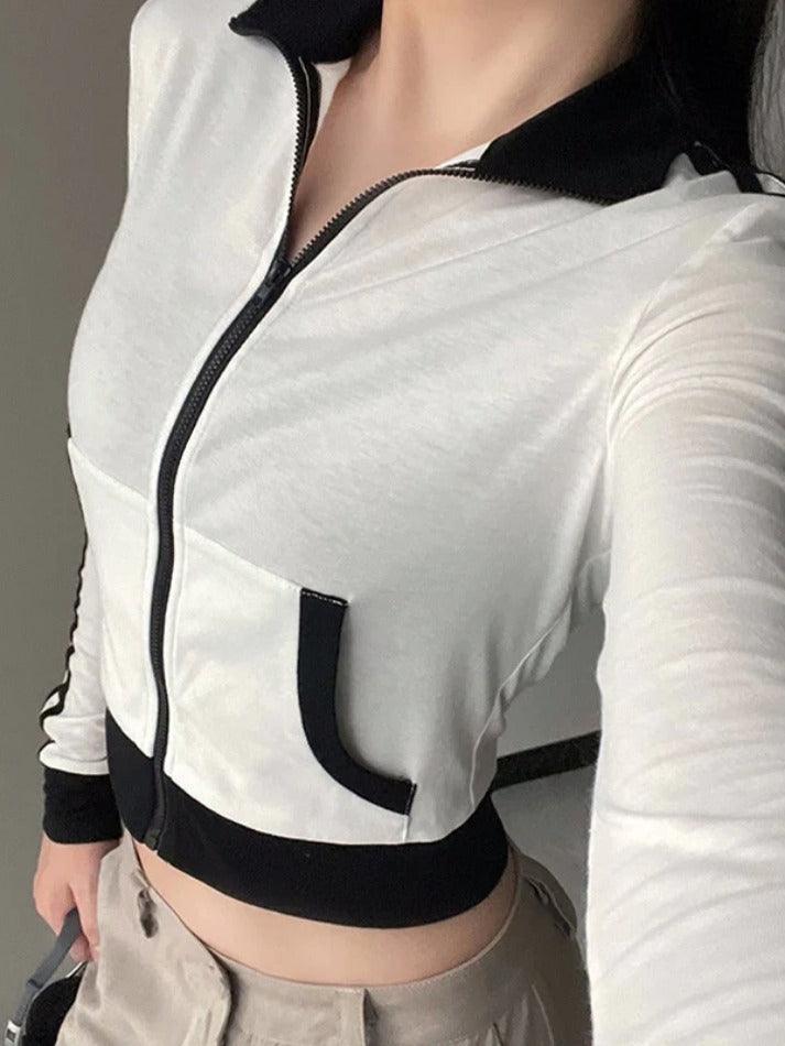 Style Core Aesthetics, New Style Trends - Sporty Contrast Color Collar Neck Thin Jacket Style Core Aesthetics, New Style Trends - Sporty Contrast Color Collar Neck Thin Jacket