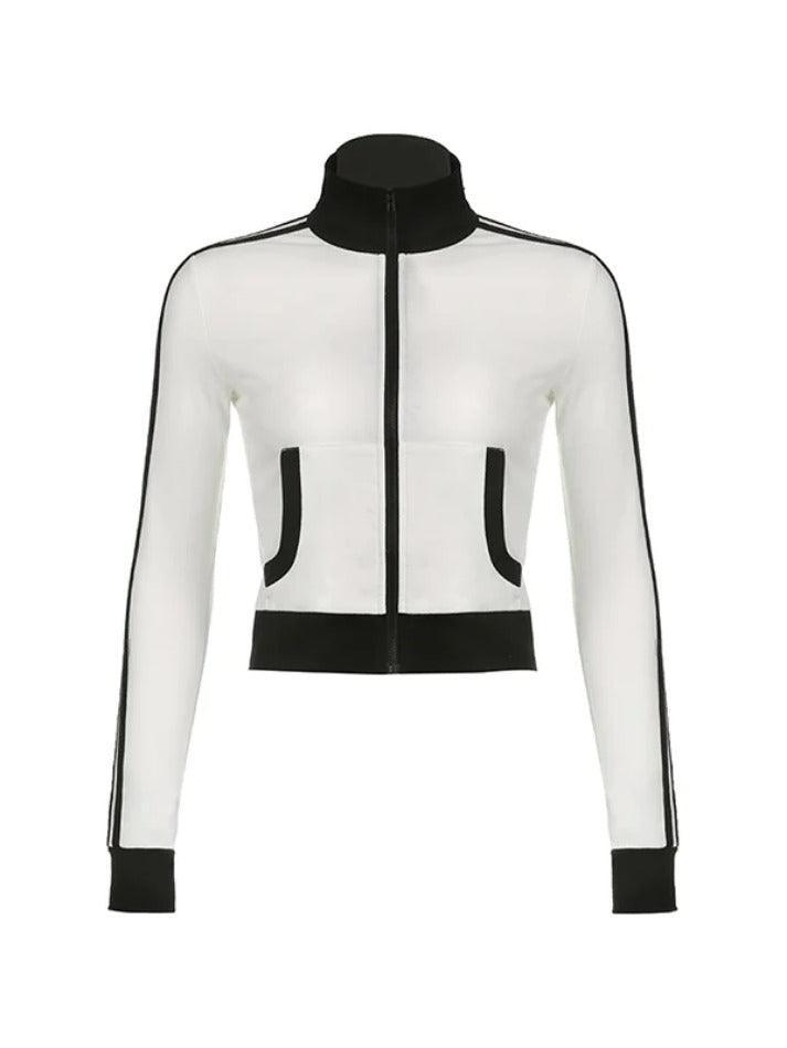 Style Core Aesthetics, New Style Trends - Sporty Contrast Color Collar Neck Thin Jacket Style Core Aesthetics, New Style Trends - Sporty Contrast Color Collar Neck Thin Jacket