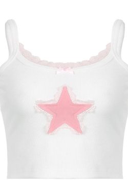 Style Core Aesthetics, New Style Trends - Star Print Lace Tank Top