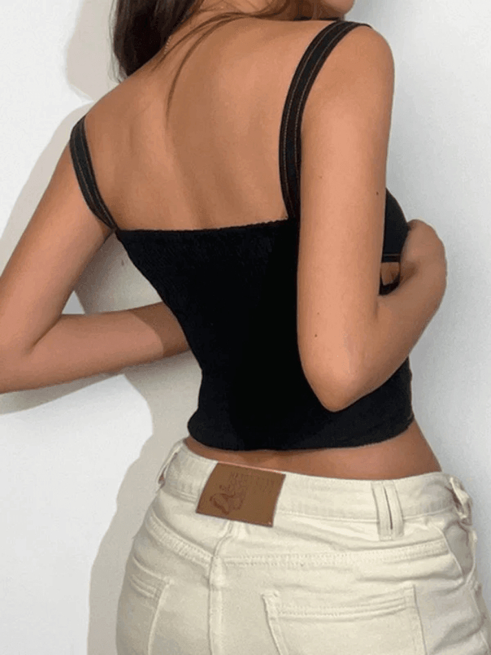 Style Core Aesthetics, New Style Trends - Stitched Detail Cutout Denim Cropped Tank Top Style Core Aesthetics, New Style Trends - Stitched Detail Cutout Denim Cropped Tank Top