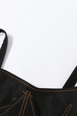 Style Core Aesthetics, New Style Trends - Stitched Detail Cutout Denim Cropped Tank Top