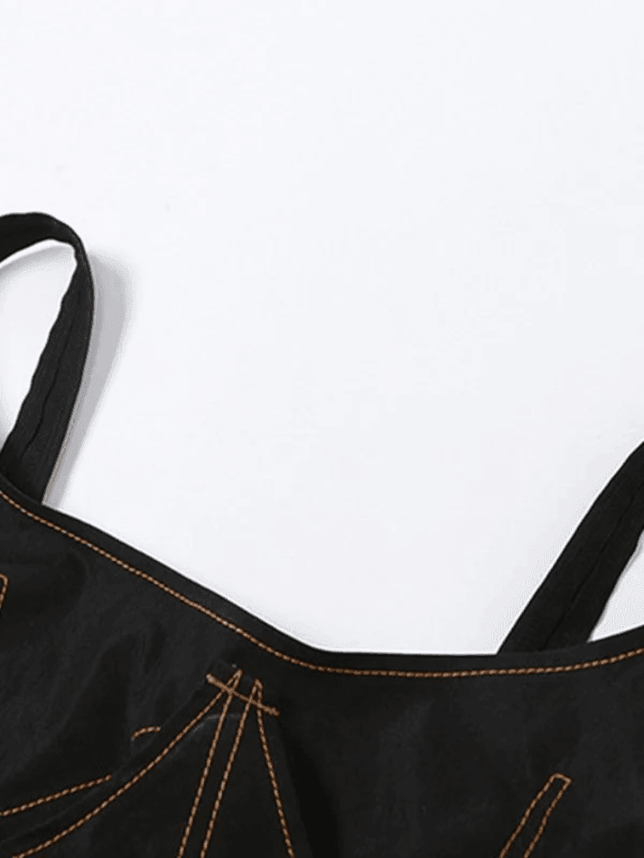 Style Core Aesthetics, New Style Trends - Stitched Detail Cutout Denim Cropped Tank Top Style Core Aesthetics, New Style Trends - Stitched Detail Cutout Denim Cropped Tank Top