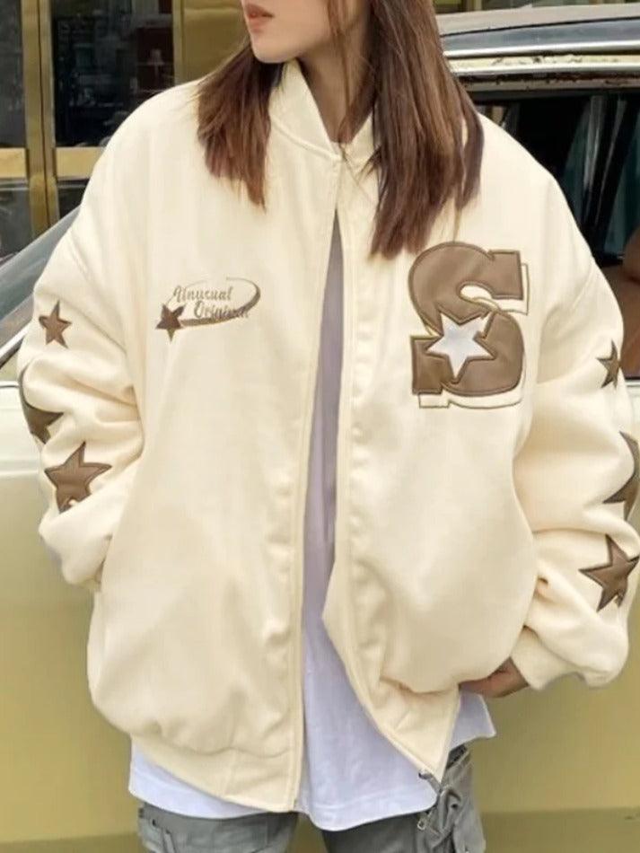 Style Core Aesthetics, New Style Trends - Street Embroidery Print Loose Baseball Jacket Style Core Aesthetics, New Style Trends - Street Embroidery Print Loose Baseball Jacket