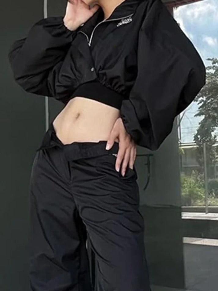 Style Core Aesthetics, New Style Trends - Stretchy Hem Zip Up Lapel Neck Short Jacket Style Core Aesthetics, New Style Trends - Stretchy Hem Zip Up Lapel Neck Short Jacket