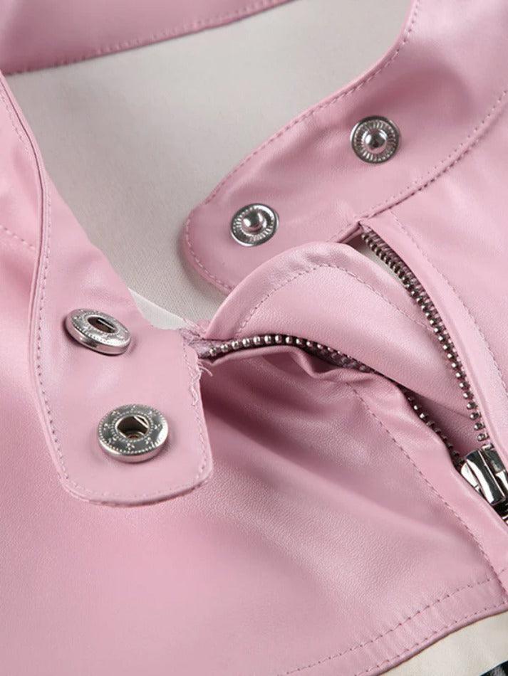 Style Core Aesthetics, New Style Trends - Striped Contrast Color Splice Leather Jacket Style Core Aesthetics, New Style Trends - Striped Contrast Color Splice Leather Jacket