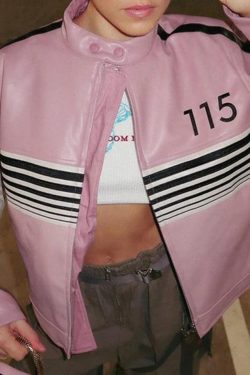 Style Core Aesthetics, New Style Trends - Striped Contrast Color Splice Leather Jacket