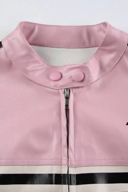 Style Core Aesthetics, New Style Trends - Striped Contrast Color Splice Leather Jacket