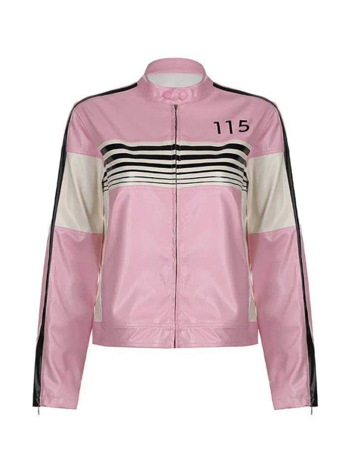 Style Core Aesthetics, New Style Trends - Striped Contrast Color Splice Leather Jacket Style Core Aesthetics, New Style Trends - Striped Contrast Color Splice Leather Jacket