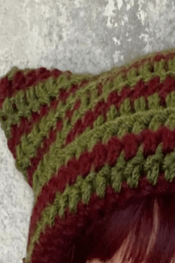Style Core Aesthetics, New Style Trends - Striped Knit Hat with Handmade Horn Accent