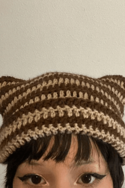 Style Core Aesthetics, New Style Trends - Striped Knit Hat with Handmade Horn Accent