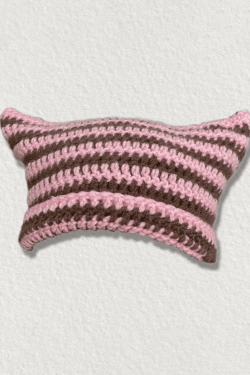 Style Core Aesthetics, New Style Trends - Striped Knit Hat with Handmade Horn Accent