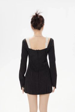 Style Core Aesthetics, New Style Trends - Striped Lace Strap Bow Mini Dress