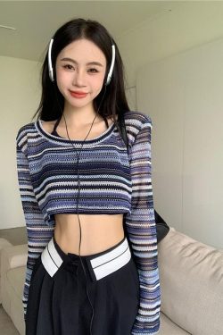 Style Core Aesthetics, New Style Trends - Striped Wide Neck Crop Sweater