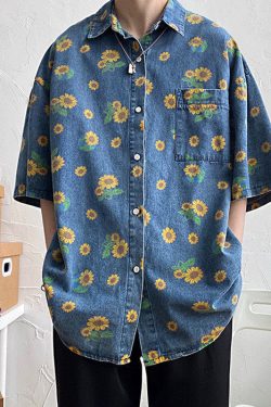 Style Core Aesthetics, New Style Trends - Sunflowers Denim Shirt