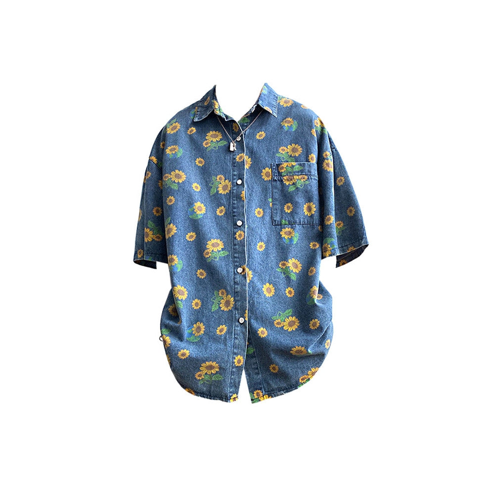 Style Core Aesthetics, New Style Trends - Sunflowers Denim Shirt Style Core Aesthetics, New Style Trends - Sunflowers Denim Shirt