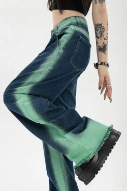 Style Core Aesthetics, New Style Trends - Tie Dye Distressed Baggy Boyfriend Jeans
