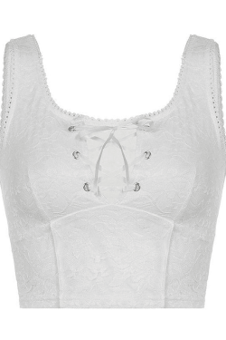 Style Core Aesthetics, New Style Trends - Tie Front Lace Crop Tank Top