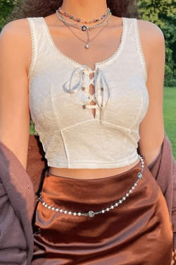 Style Core Aesthetics, New Style Trends - Tie Front Lace Crop Tank Top