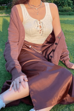 Style Core Aesthetics, New Style Trends - Tie Front Lace Crop Tank Top