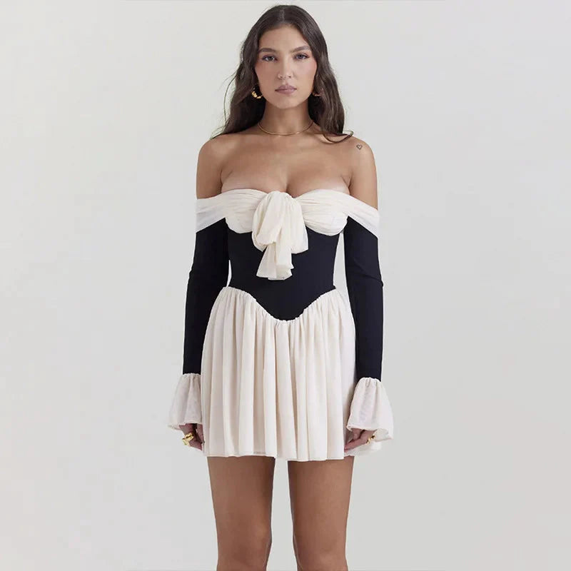 Style Core Aesthetics, New Style Trends - Tie Front Off Shoulder Corset Mini Dress Style Core Aesthetics, New Style Trends - Tie Front Off Shoulder Corset Mini Dress