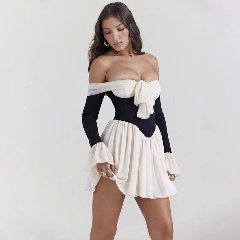 Style Core Aesthetics, New Style Trends - Tie Front Off Shoulder Corset Mini Dress Style Core Aesthetics, New Style Trends - Tie Front Off Shoulder Corset Mini Dress