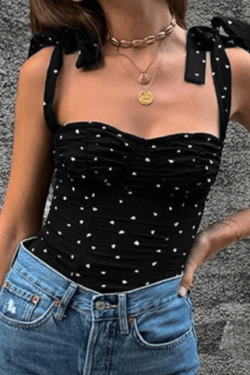 Style Core Aesthetics, New Style Trends - Tie Strap Heart Cropped Tank Top