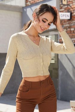 Style Core Aesthetics, New Style Trends - V Neck Crop Cardigan