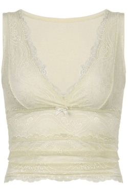 Style Core Aesthetics, New Style Trends - V Neck Lace Crop Tank Top
