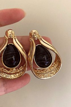 Style Core Aesthetics, New Style Trends - Vintage Aesthetic Black Stone Earrings