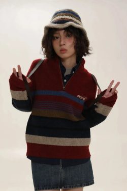 Style Core Aesthetics, New Style Trends - Vintage Aesthetic Knitted Zip Sweater