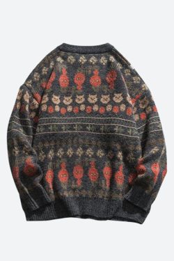 Style Core Aesthetics, New Style Trends - Vintage Animal Figures Knitted Sweater