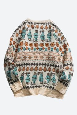 Style Core Aesthetics, New Style Trends - Vintage Animal Figures Knitted Sweater