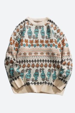Style Core Aesthetics, New Style Trends - Vintage Animal Figures Knitted Sweater