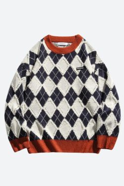 Style Core Aesthetics, New Style Trends - Vintage Argyle Knitted Sweater