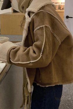 Style Core Aesthetics, New Style Trends - Vintage Brown Lambswool Splice Short Jacket