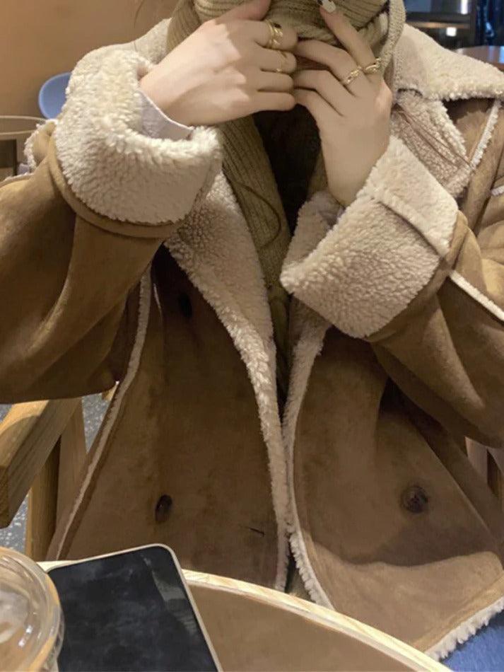 Style Core Aesthetics, New Style Trends - Vintage Brown Lambswool Splice Short Jacket Style Core Aesthetics, New Style Trends - Vintage Brown Lambswool Splice Short Jacket