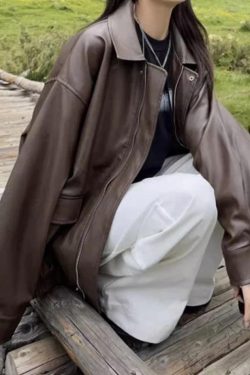 Style Core Aesthetics, New Style Trends - Vintage Brown Lapel Neck Zip Up Leather Jacket