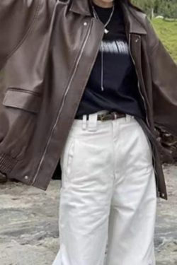 Style Core Aesthetics, New Style Trends - Vintage Brown Lapel Neck Zip Up Leather Jacket