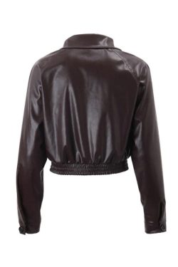 Style Core Aesthetics, New Style Trends - Vintage Brown Lapel Neck Zip Up Short Jacket