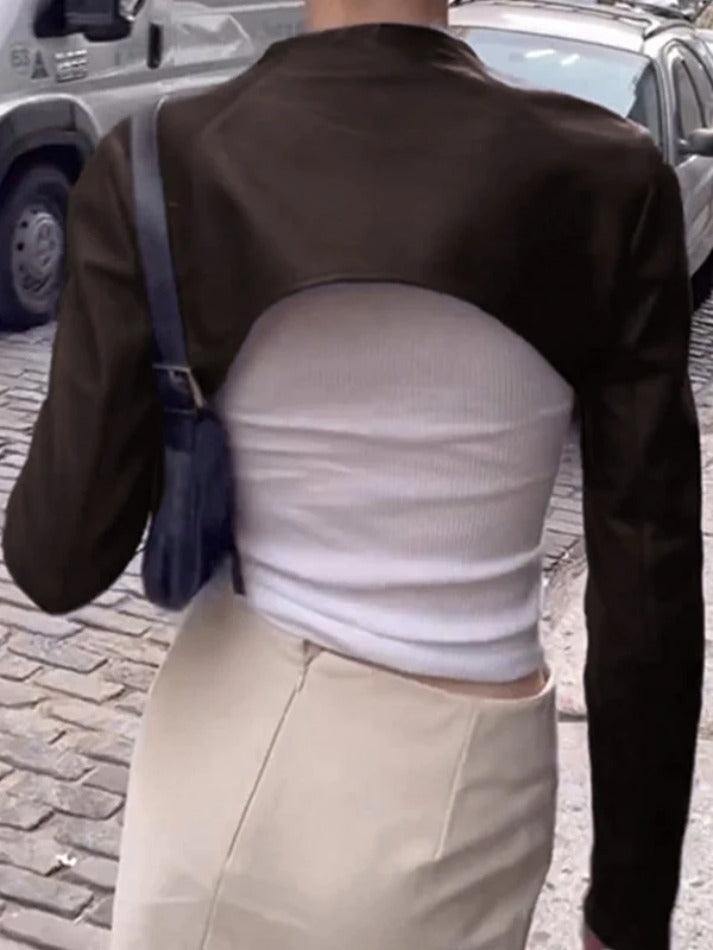 Style Core Aesthetics, New Style Trends - Vintage Brown Leather Ultra Short Slim Jacket Style Core Aesthetics, New Style Trends - Vintage Brown Leather Ultra Short Slim Jacket