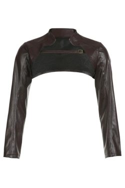 Style Core Aesthetics, New Style Trends - Vintage Brown Leather Ultra Short Slim Jacket
