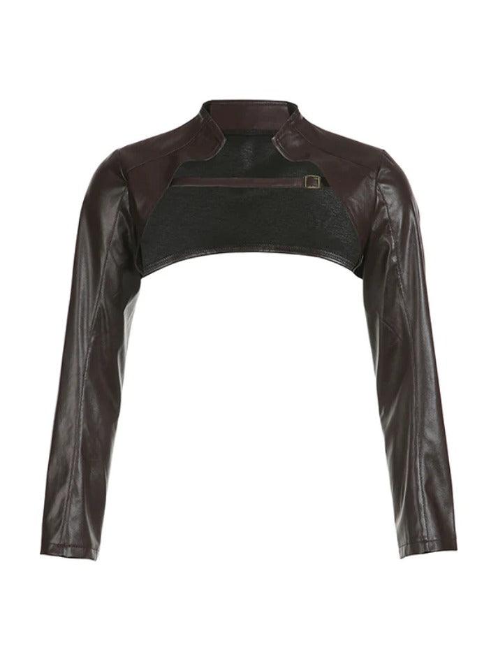 Style Core Aesthetics, New Style Trends - Vintage Brown Leather Ultra Short Slim Jacket Style Core Aesthetics, New Style Trends - Vintage Brown Leather Ultra Short Slim Jacket