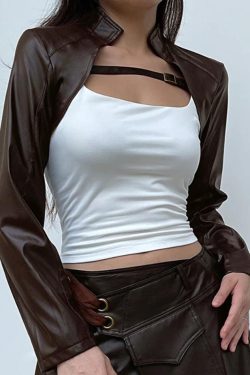 Style Core Aesthetics, New Style Trends - Vintage Brown Leather Ultra Short Slim Jacket